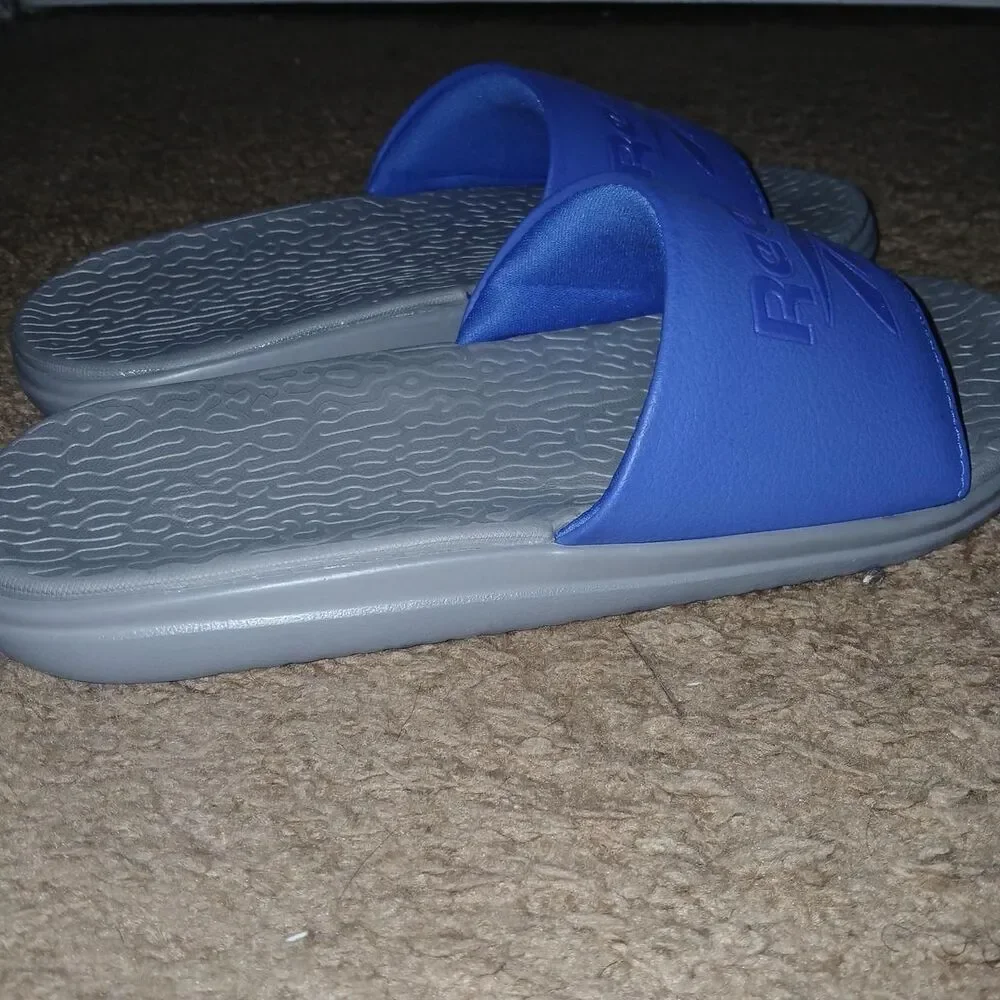 Reebok Men's Blue and Grey Slides